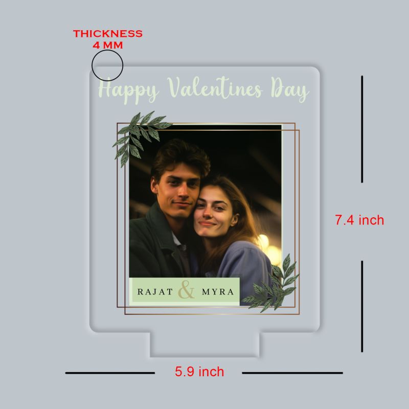 Personalized Happy Valentine's Day LED Photo Frame Lamp with 7 Color Changing Light with Black Base Valentine's Day Gift for Couples
